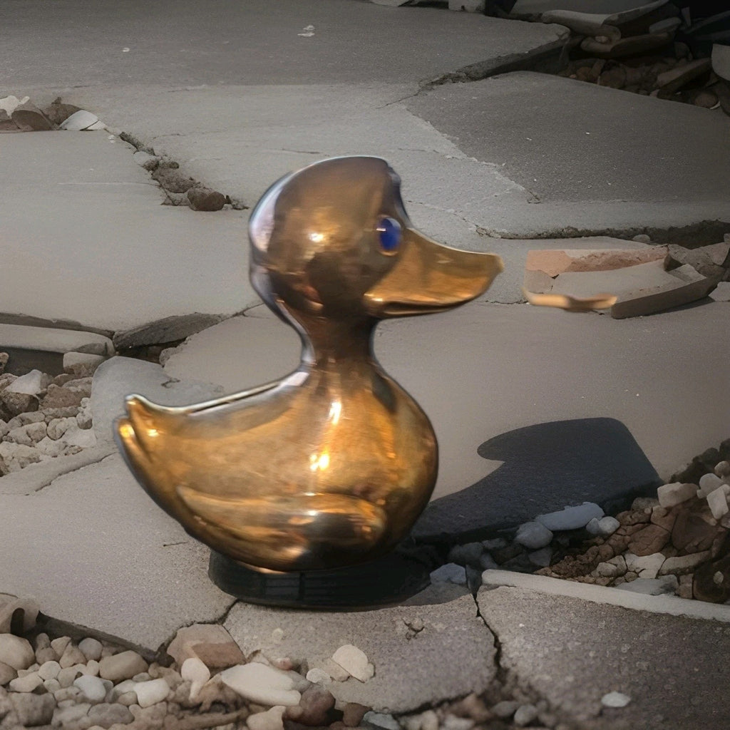 Vtg Metal Coin Bank Duck Denmark No Key Silver Plated Cobalt Blue Glass Eyes