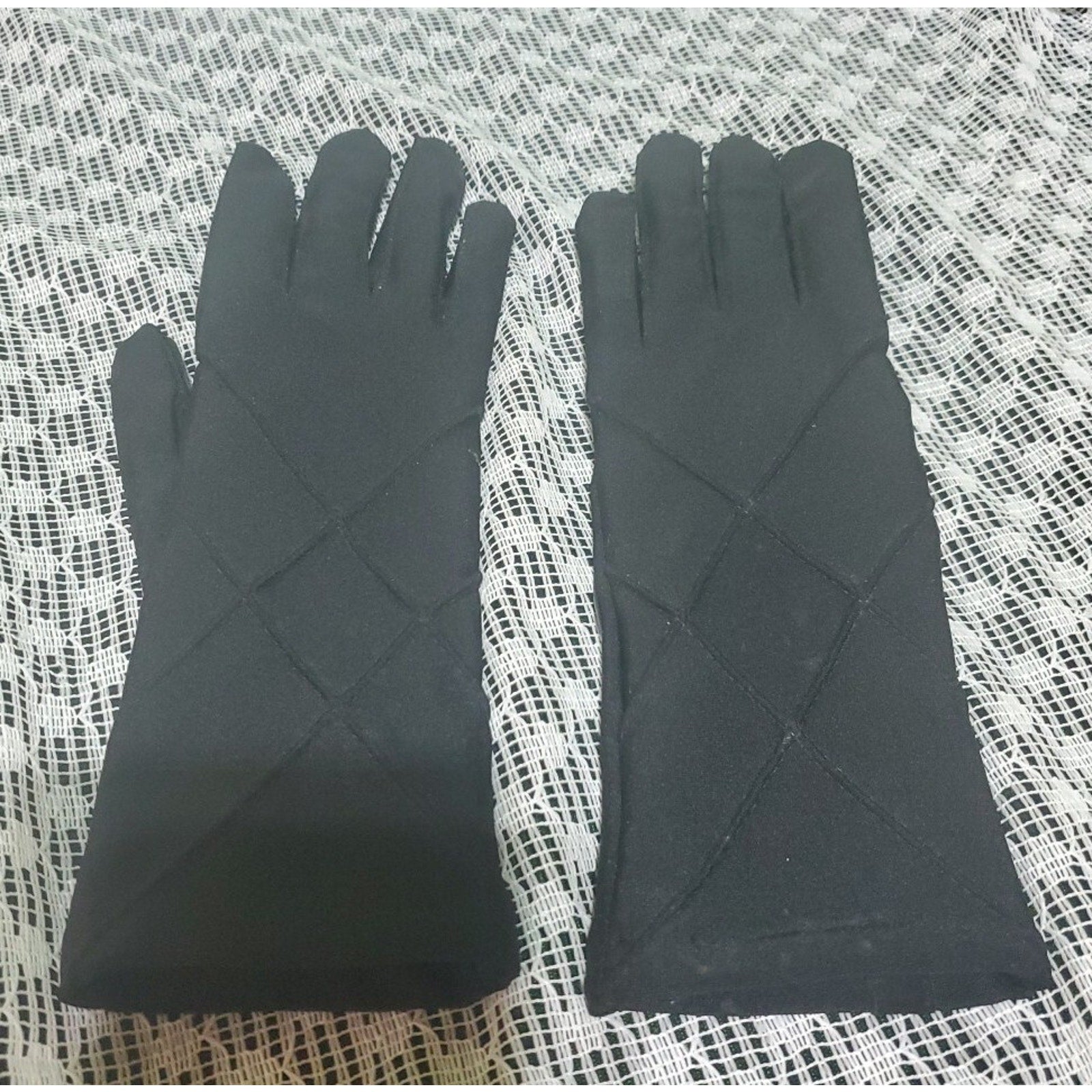 Vintage Womens Nylon Slim Gloves One Size Black Formal Evening Wear