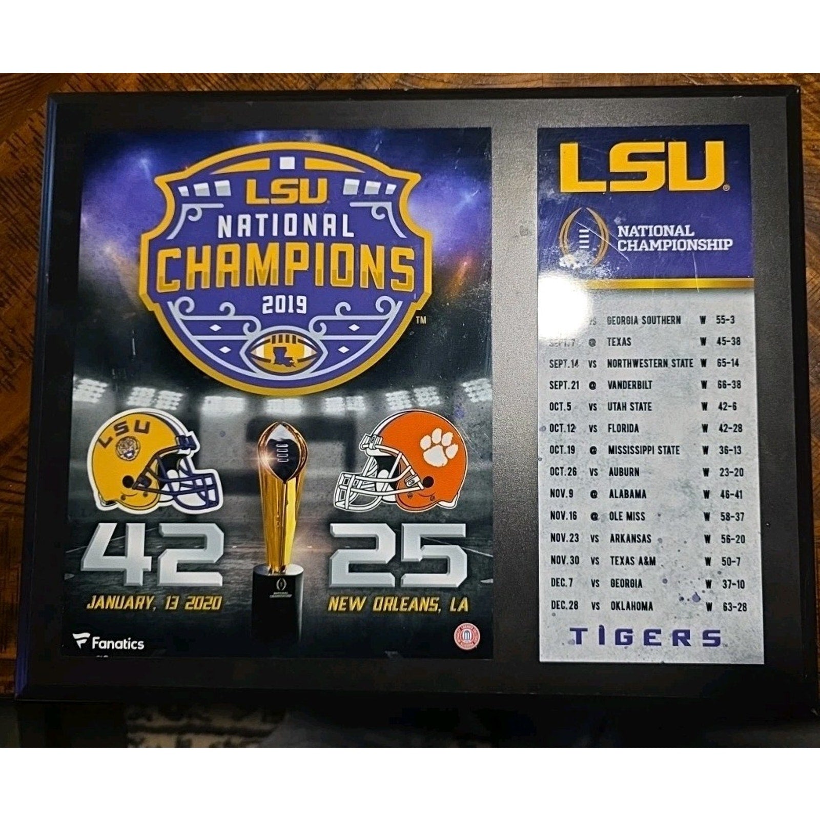 LSU 2019 National Champions Plaque - 15-0 Undefeated Season Schedule