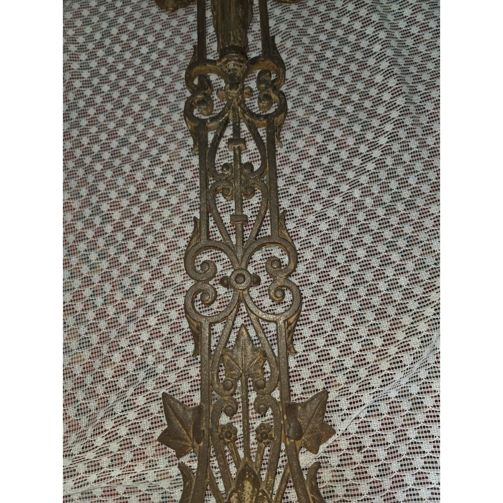 Antique French Style Cast Iron Cross Virgin Mary Lg Ornate Garden Church 42"X25"