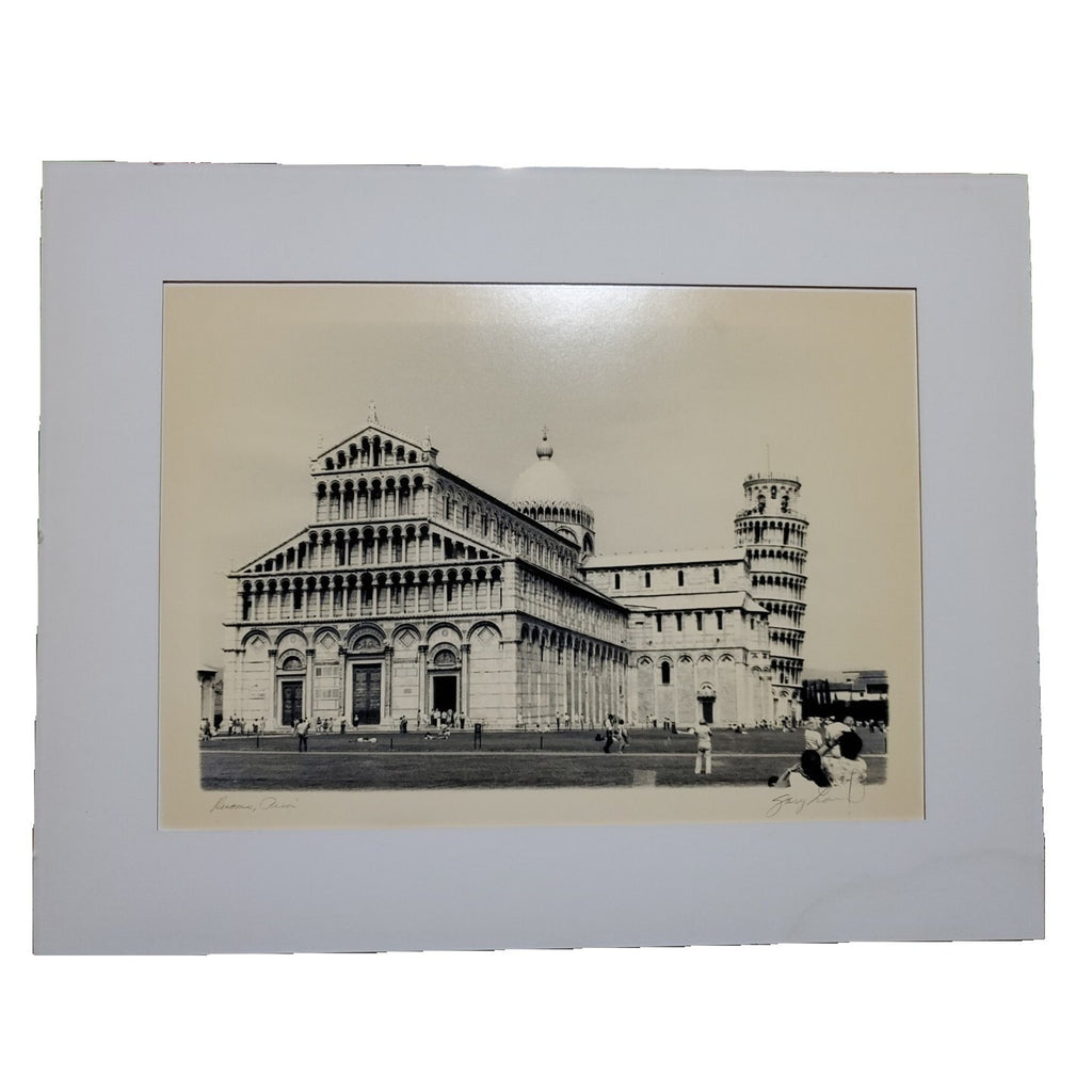 Vintage Pisa Cathedral , Leaning Tower Pisa 1960s Signed Photo Print Matted