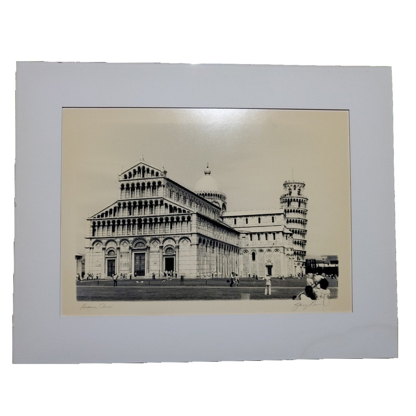 Vintage Pisa Cathedral , Leaning Tower Pisa 1960s Signed Photo Print Matted