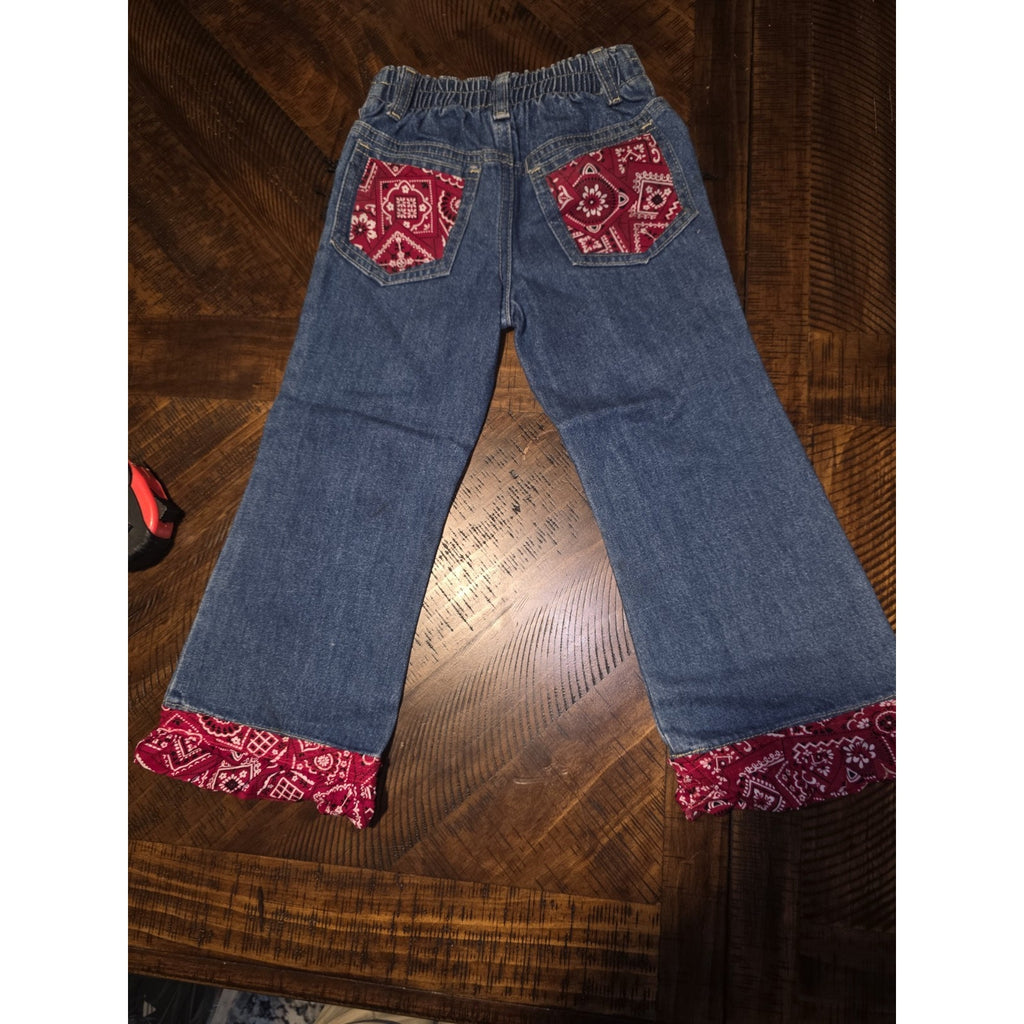 Western /Farm Styje Premium Patch Girls Western Jeans - Size 2T - Hand Stetched