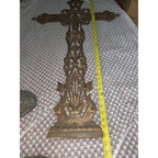 Antique French Style Cast Iron Cross Virgin Mary Lg Ornate Garden Church 42"X25"