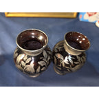 Amethyst Glass Vases Silver Overlay Floral Design Art Deco Set of 2 4.25" EUC