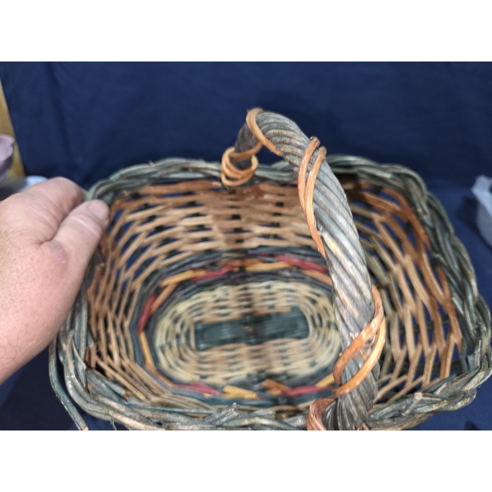Vtg Natural Woven Fall Thanksgiving Basket - Bamboo Wicker Rattan 11 x 9 x 6