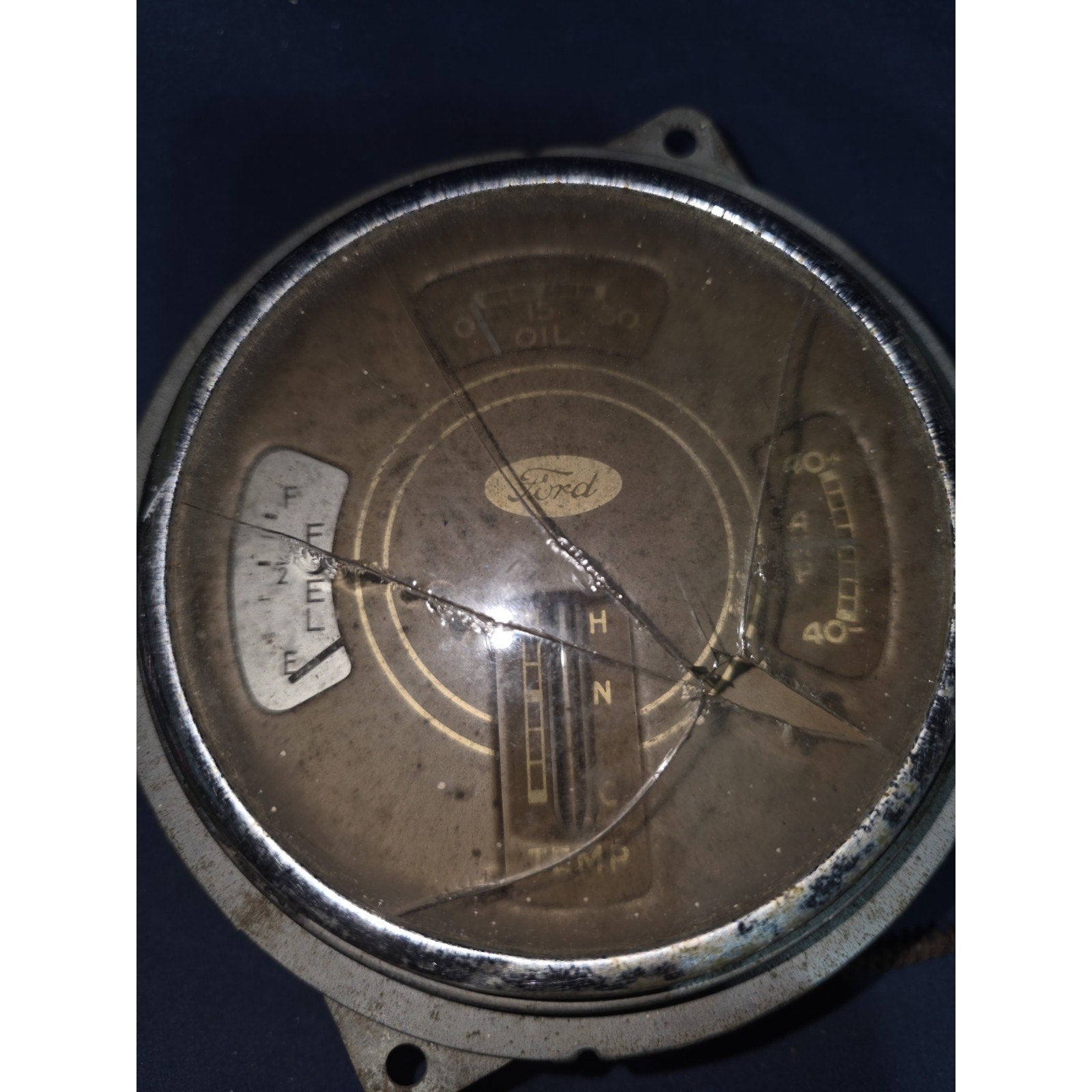 VTG 1936 to 1939 Ford Fuel Oil Battery Temp Gauge Rat Hot Rod Untested