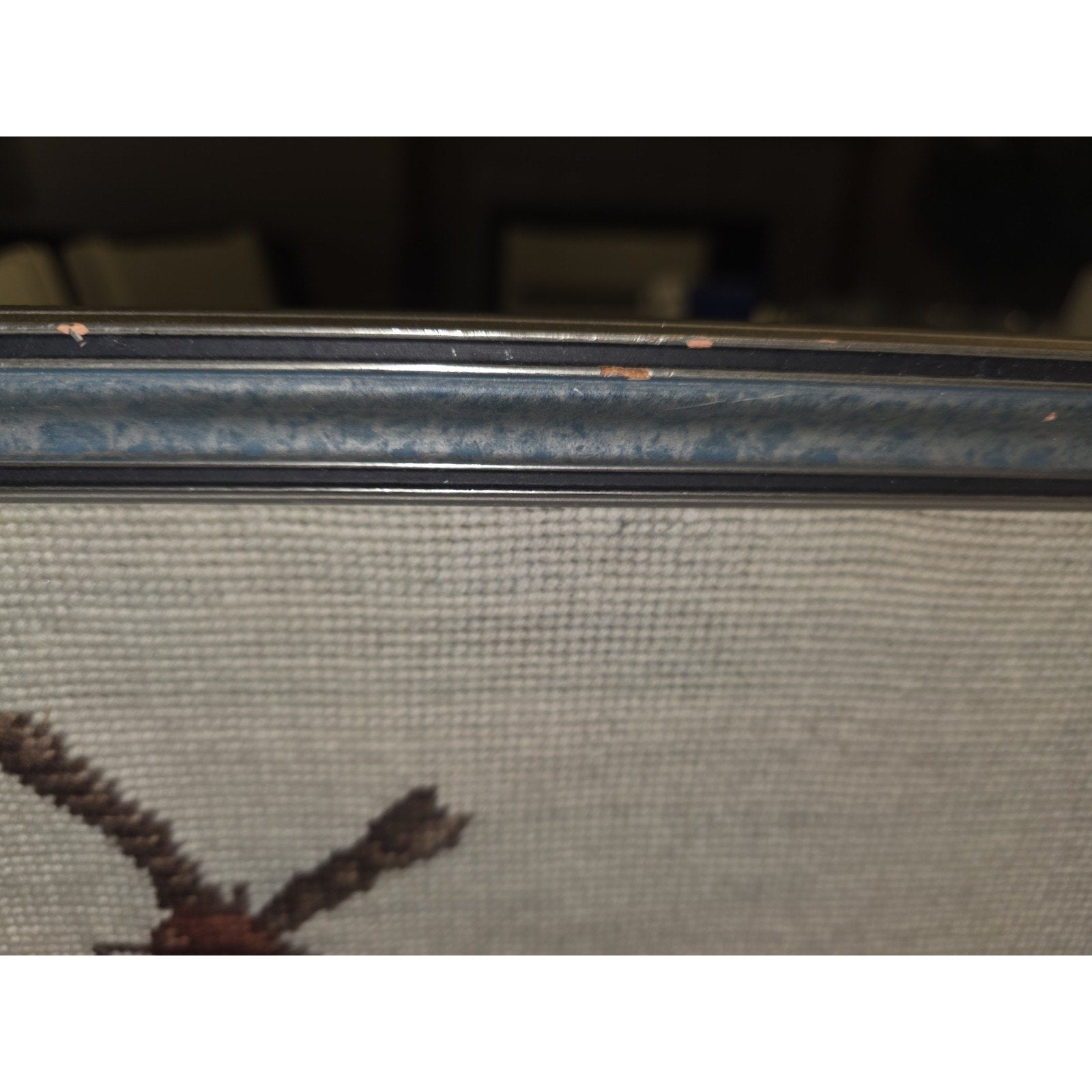 Vintage Needlepoint Framed Art Windmill Scene Dutch