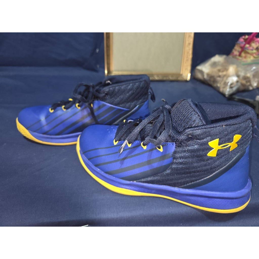 Under Armour Kids Blue Yellow Basketball Shoes Sneakers Size 3Y
