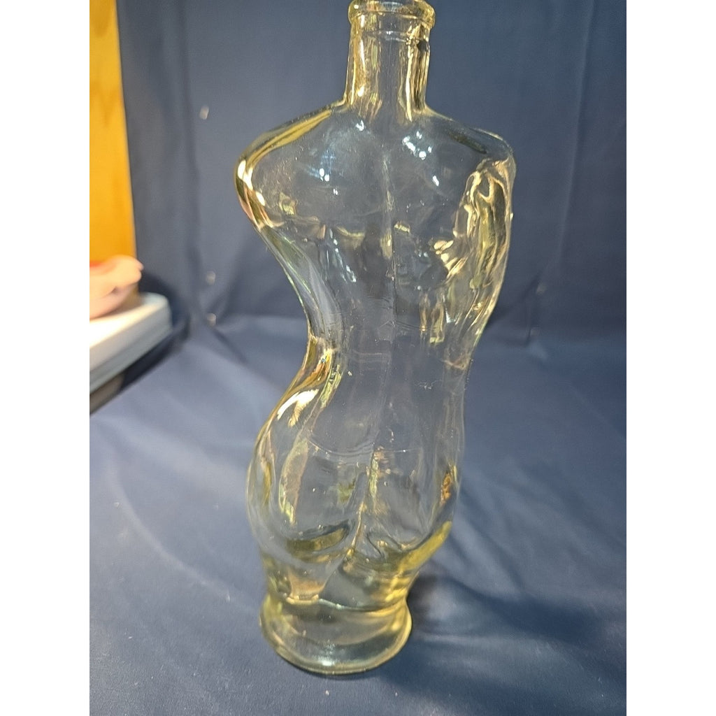 VTG Mid-Century Yellow Glass Nude Female Torso Bottle - Decorative MCM Decanter
