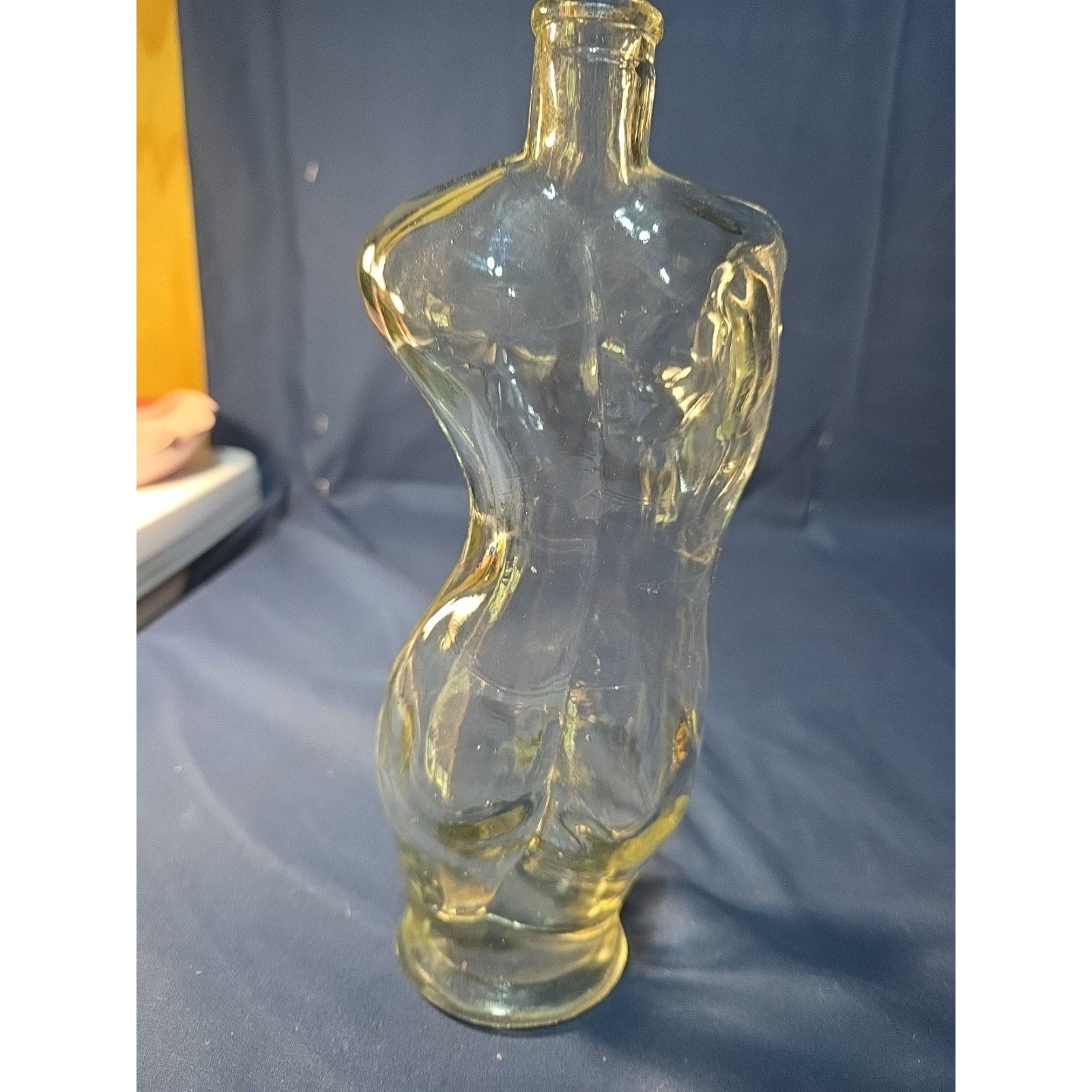 VTG Mid-Century Yellow Glass Nude Female Torso Bottle - Decorative MCM Decanter