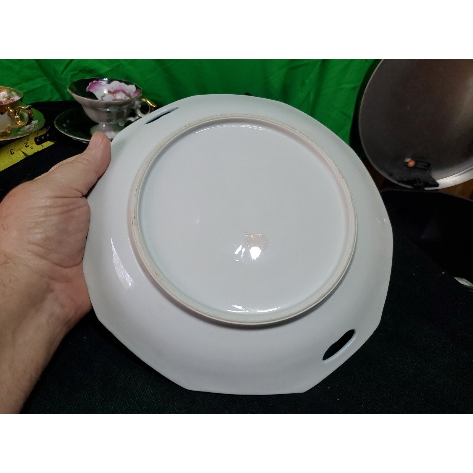 Germany PK Unity luster bird floral handled serving / Cake plate tray