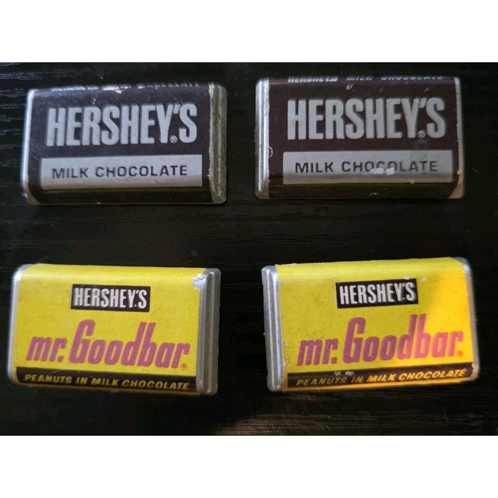 4 Vintage Candy Bars, 2 Hershey & 2 Hershey Mr Goodbars Refrigerator Magnets