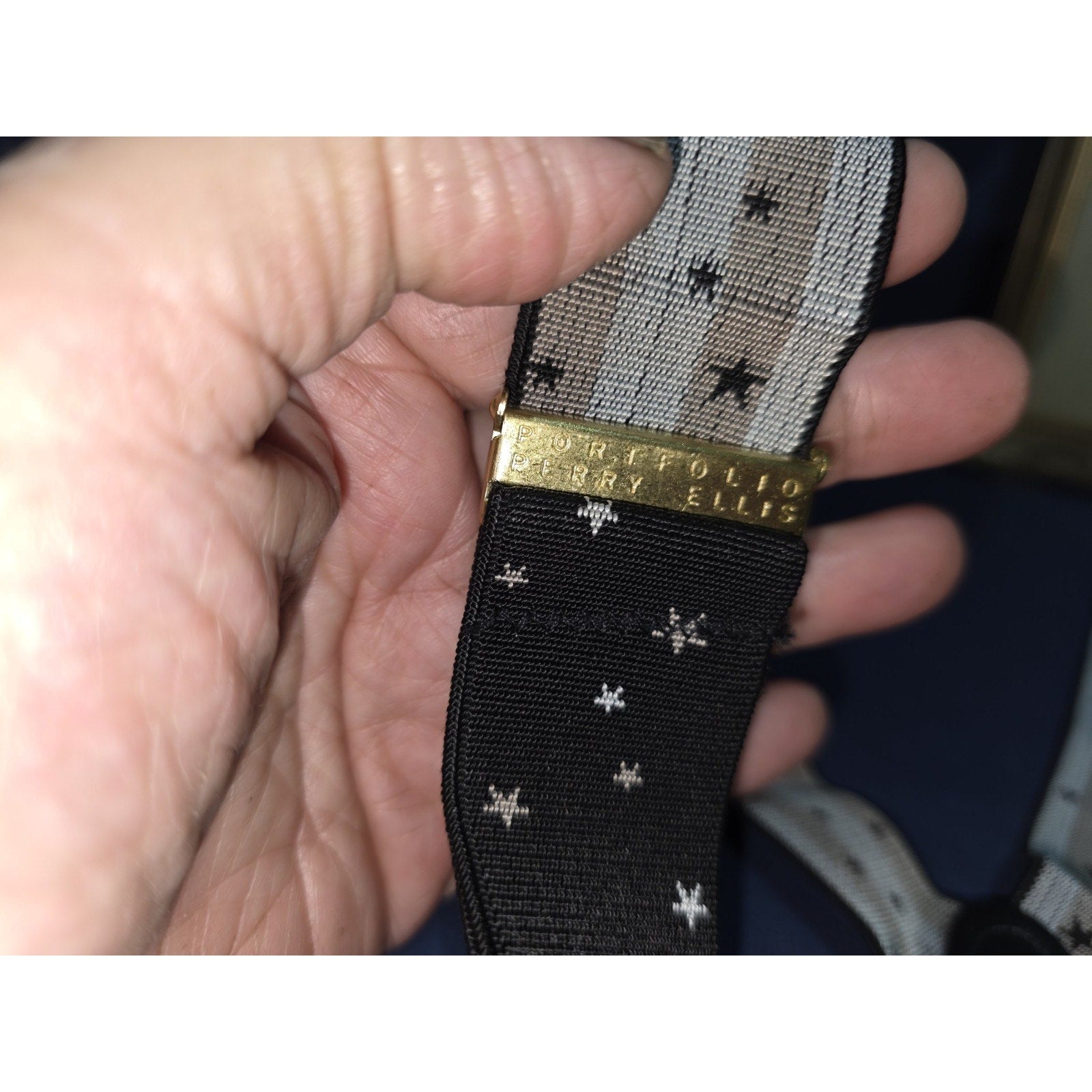 Perry Ellis Portfolio Black & Stars USA Leather Adjustable Button