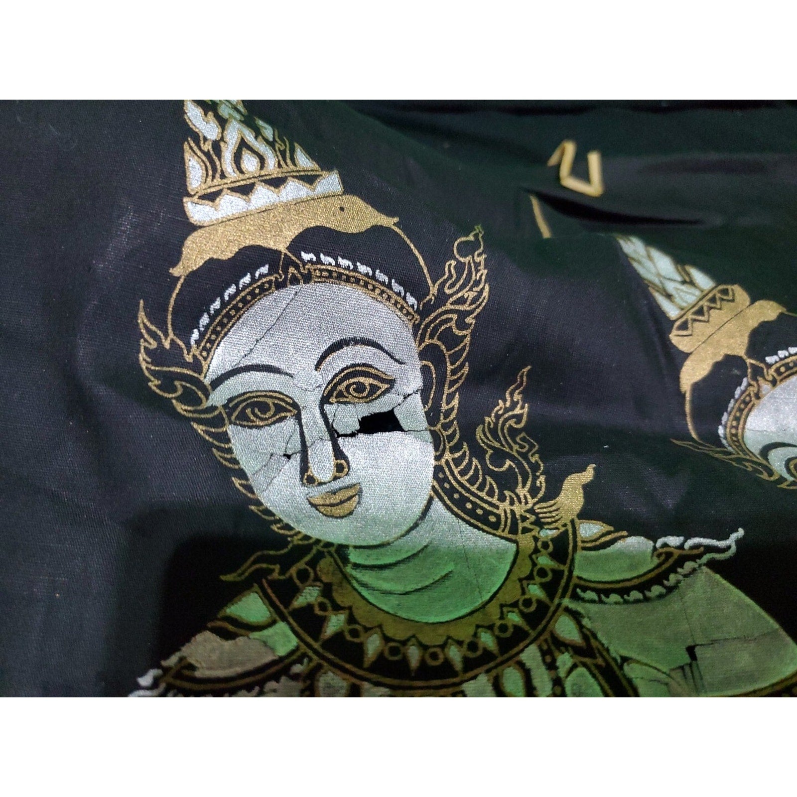 Set Of 2 Vintage Bali Hindu goddesses Ganesh & Saraswati painting on silk