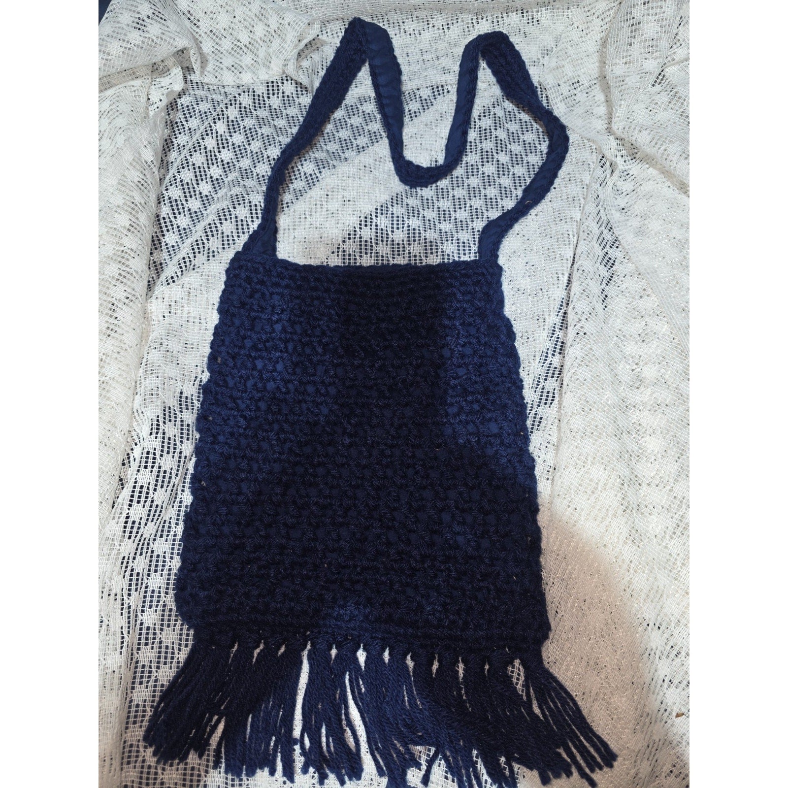 The SAK Original Crocheted Crossbody Navy Blue 9X10