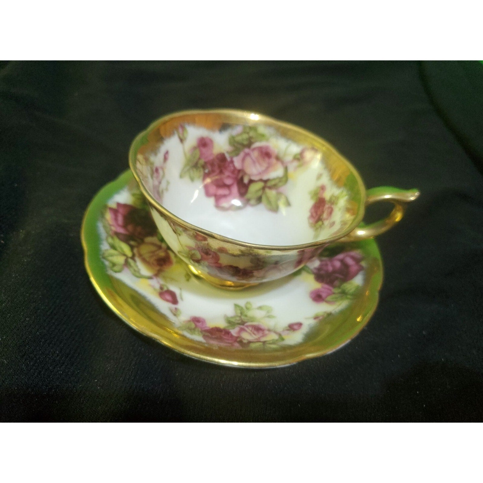 Norcrest China Tea Cup & 2 Saji Saucer Plate Japan Golden Rose
