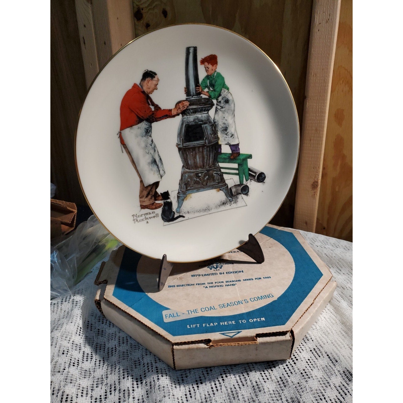 Norman Rockwell Plate " Fall The Coal Is Season Is Coming - Vintage W/ Box