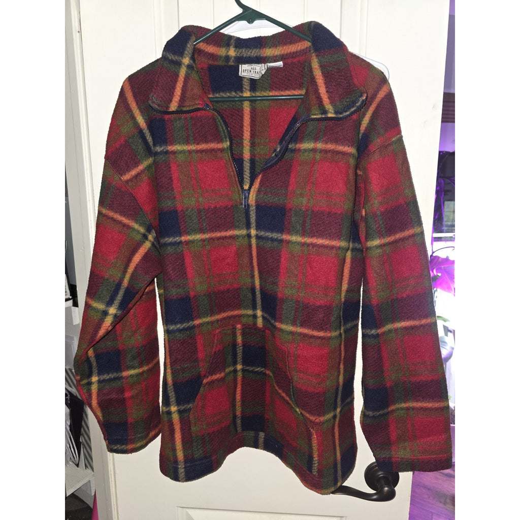Open Trails Womens Fleece Plaid Pull Overv Zip Up Sweater L
