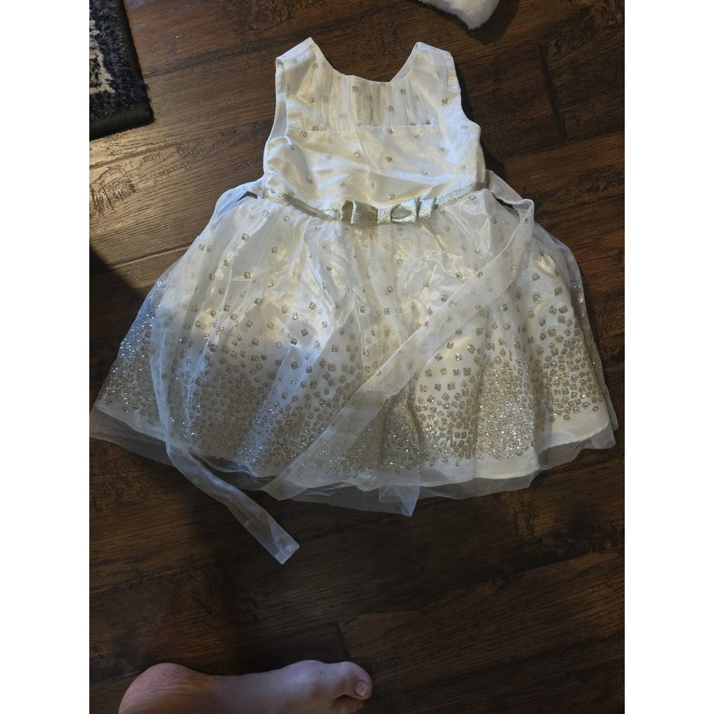 JONA MICHELLE Sleeveless Girl's Party Dress Size 2T White & Gold W/Shrug