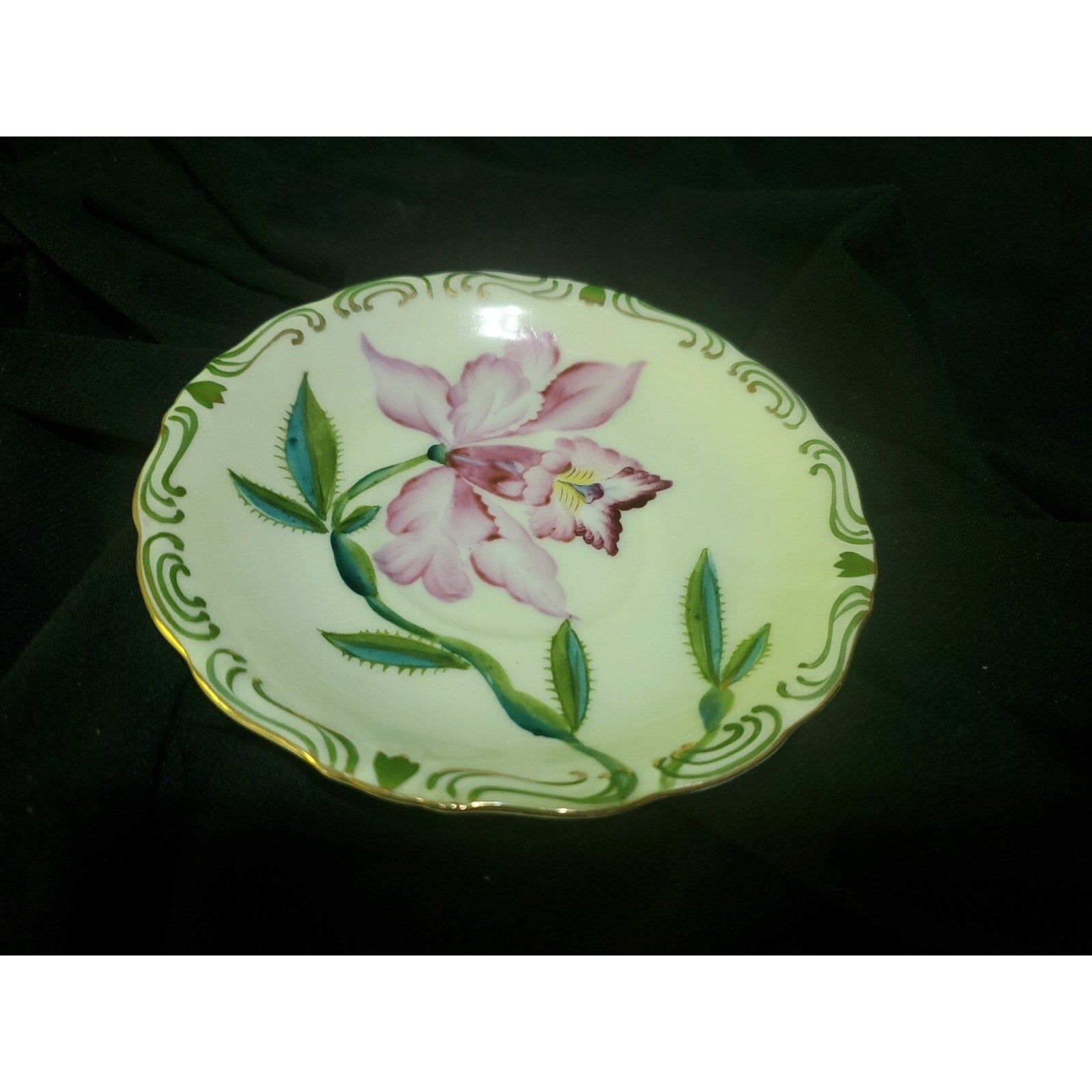 Vintage Hand Painted Chiyoda Hin 5 1/2" Saucer Pink Orchid Gold Trim Japan.