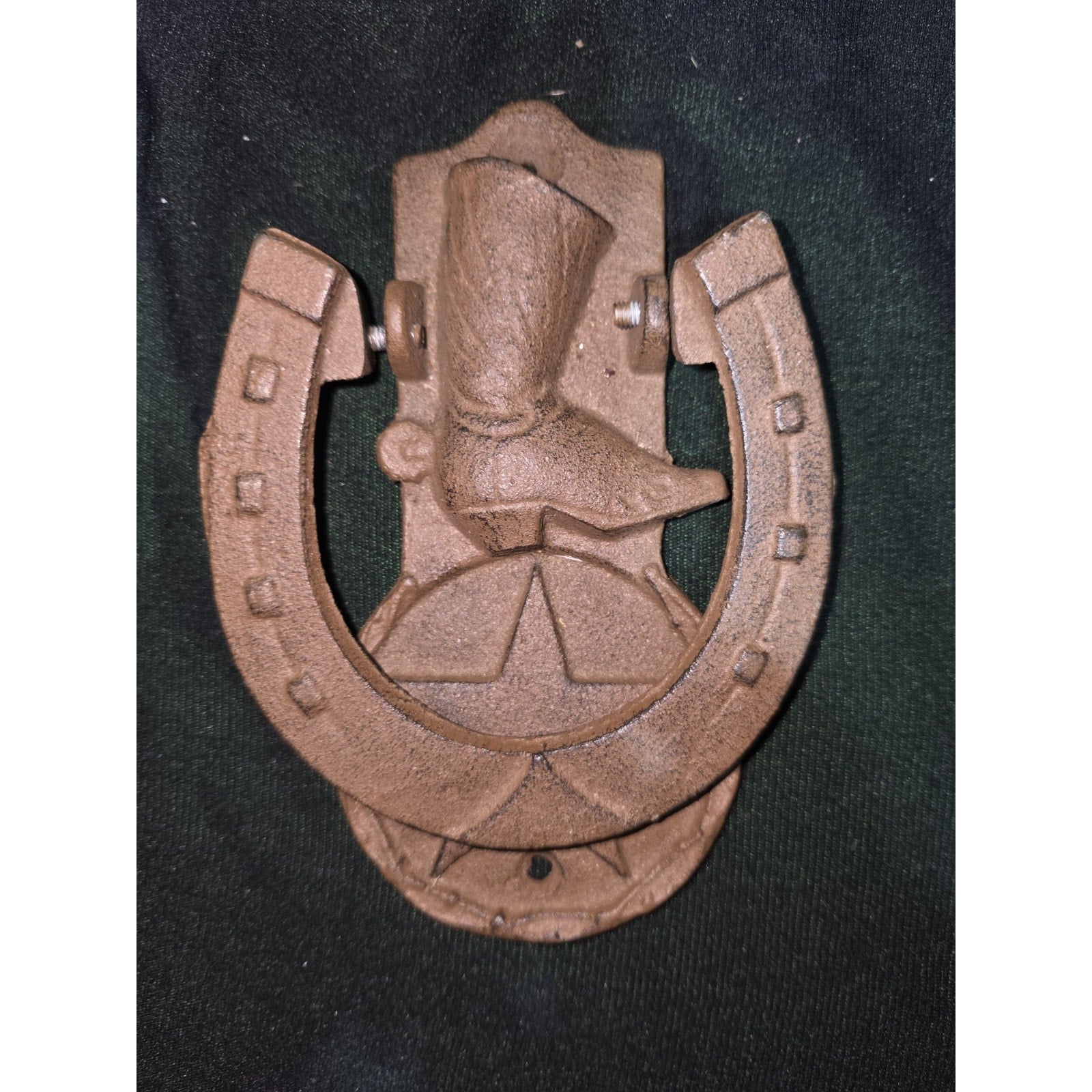 Cast Iron Horseshoe Boot Star Door Knocker Rustic Western Style 6.75 in Tall