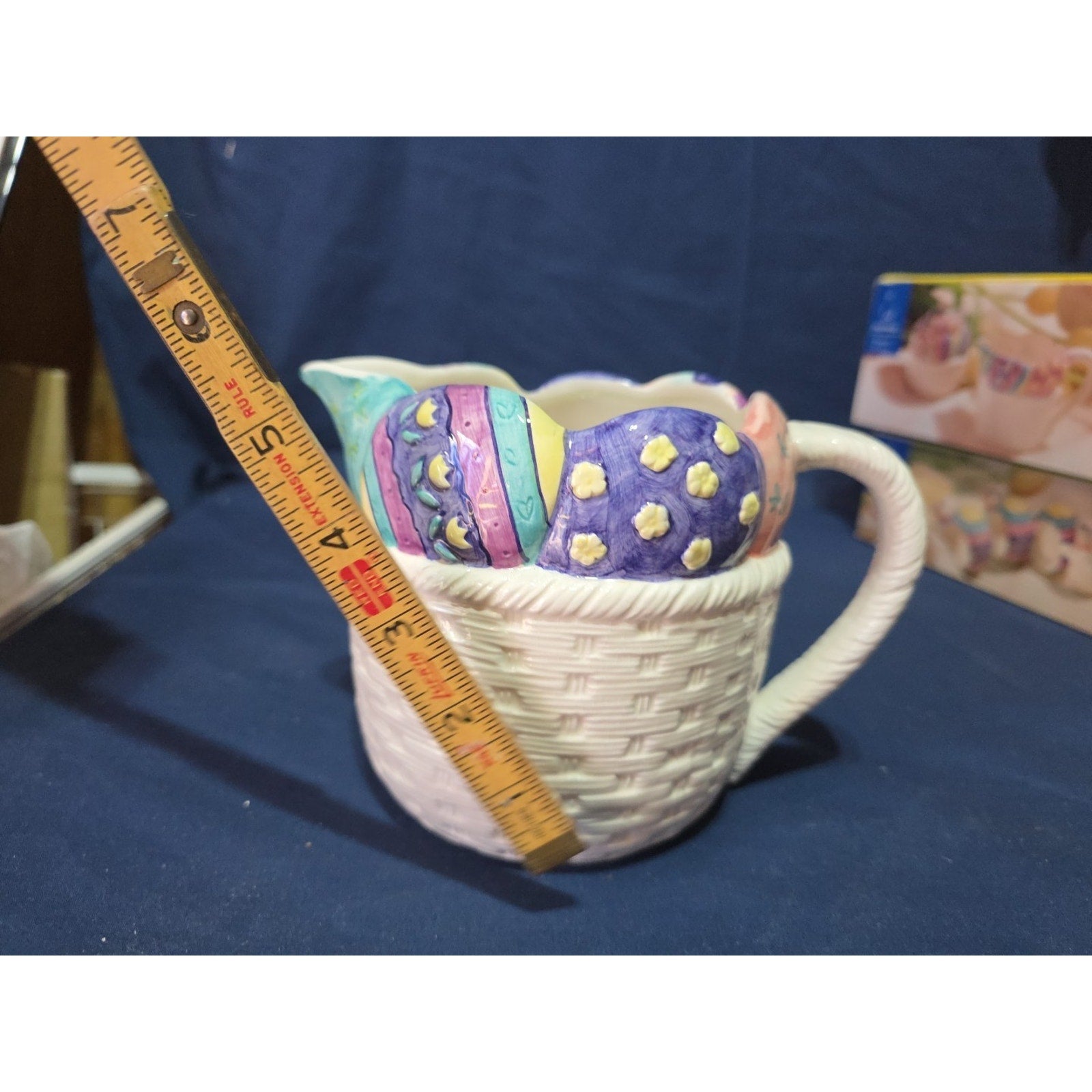 Ceramic Easter Egg Bunny Rabbit Picther or Creamer Woven basket Decoration
