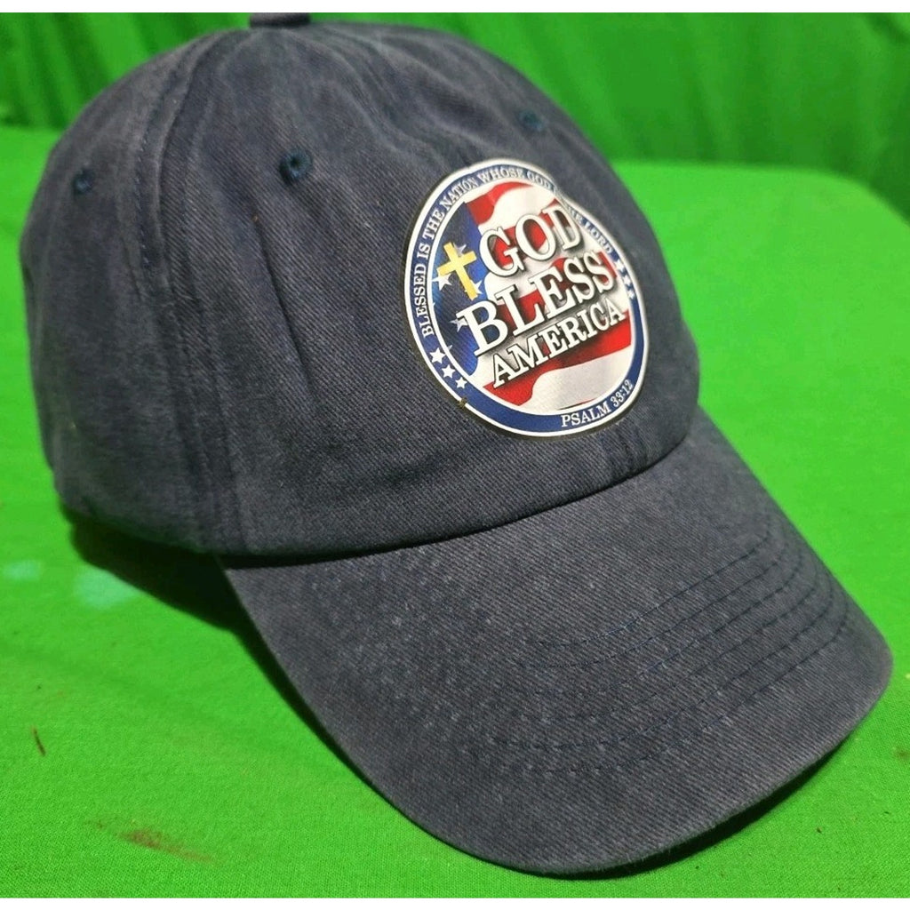 God Bless America Faith Tested Blue Adjustable Baseball Cap Psalm 33:12