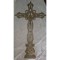 Antique French Style Cast Iron Cross Virgin Mary Lg Ornate Garden Church 42"X25"