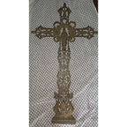 Antique French Style Cast Iron Cross Virgin Mary Lg Ornate Garden Church 42"X25"