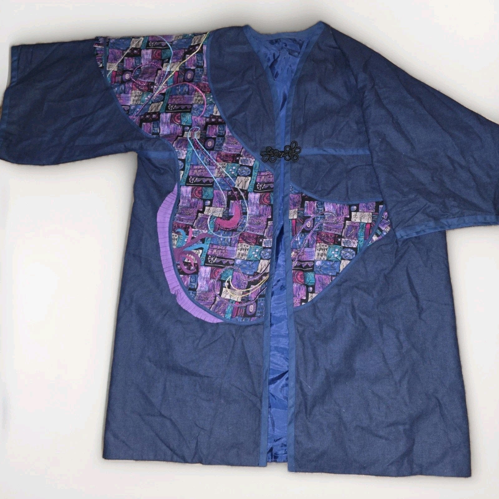 Vintage Bohemian Abstract Mid-Century Patchwork Kimono Style Jacket Coat XL
