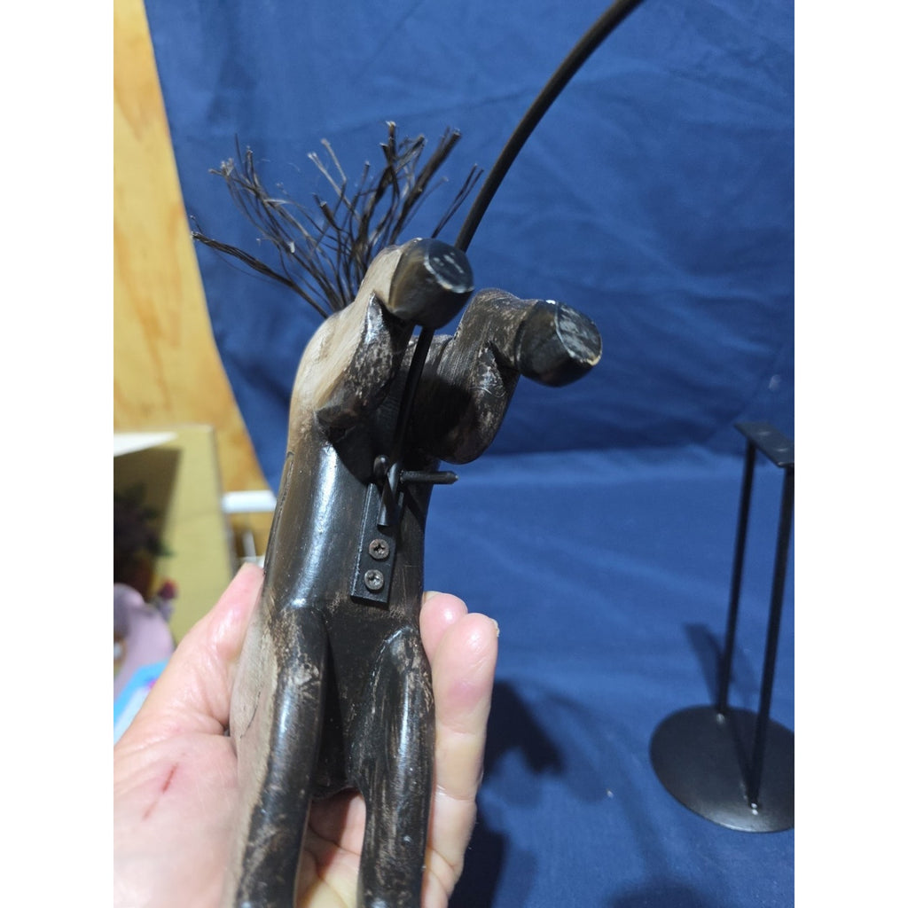 Hand Carved Wood Horse | Perpetual Motion Balancing Display | Vintage 12” High