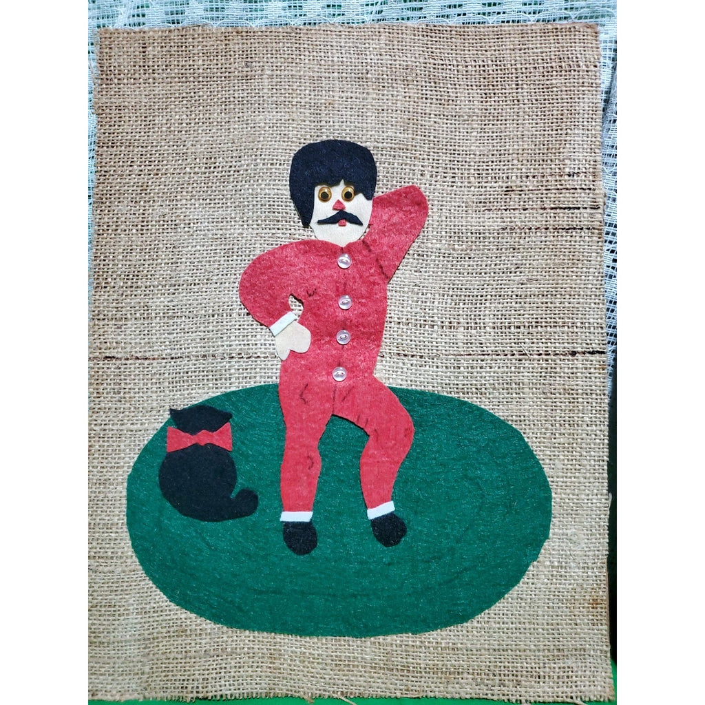 Original Art: Vintage Collage on burlap w/ felt Christmas art his & hers 11"X14