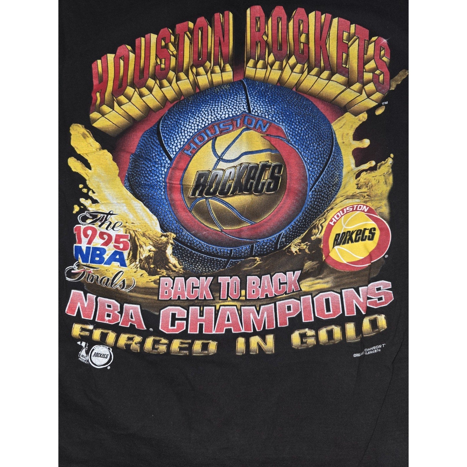 VTG 90's Houston Rockets Magic Johnson T-Shirt Large Forged In Gold Championship