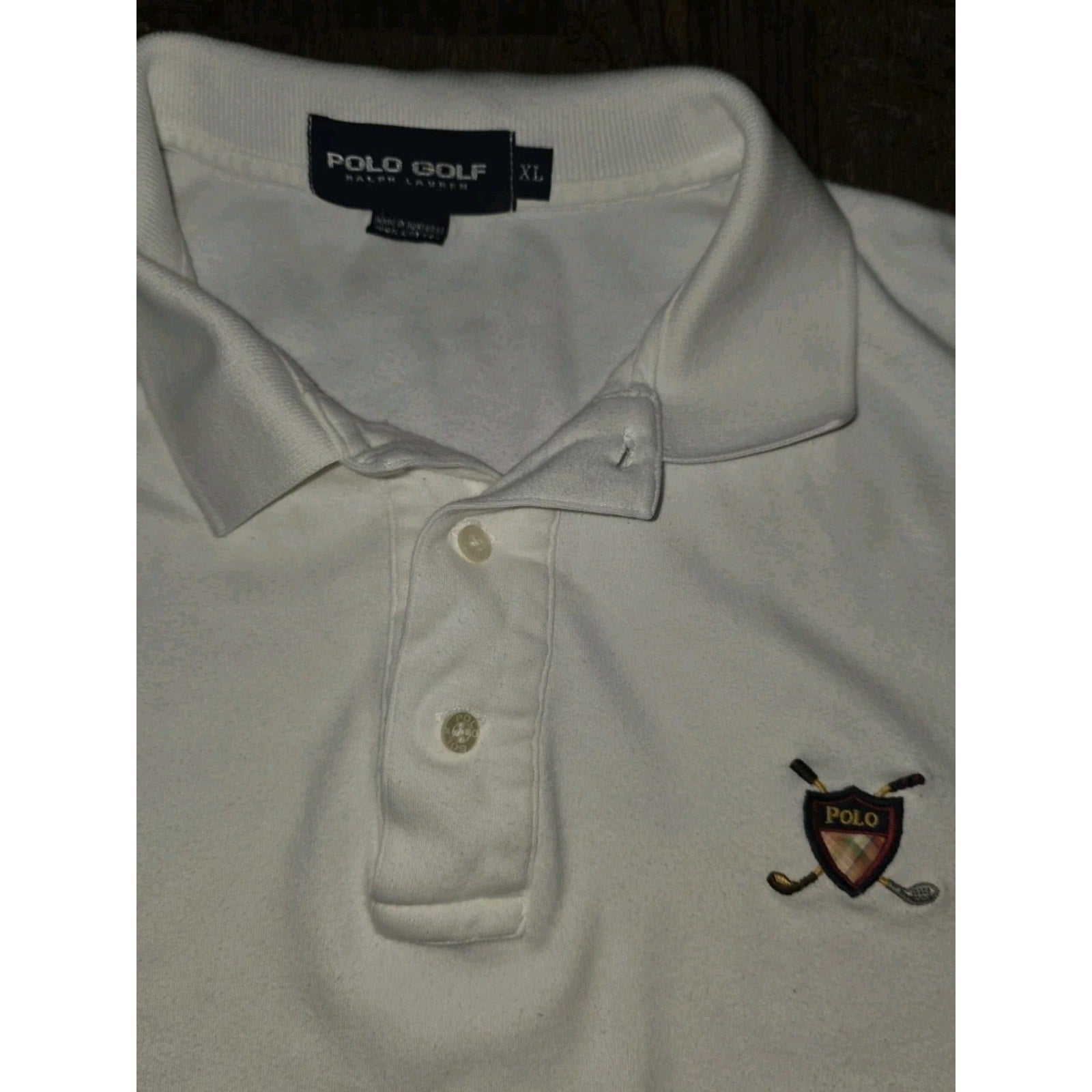 Polo Golf Ralph Lauren Shirt Men XL White Collard Long Sleeve Golf Crest Logo