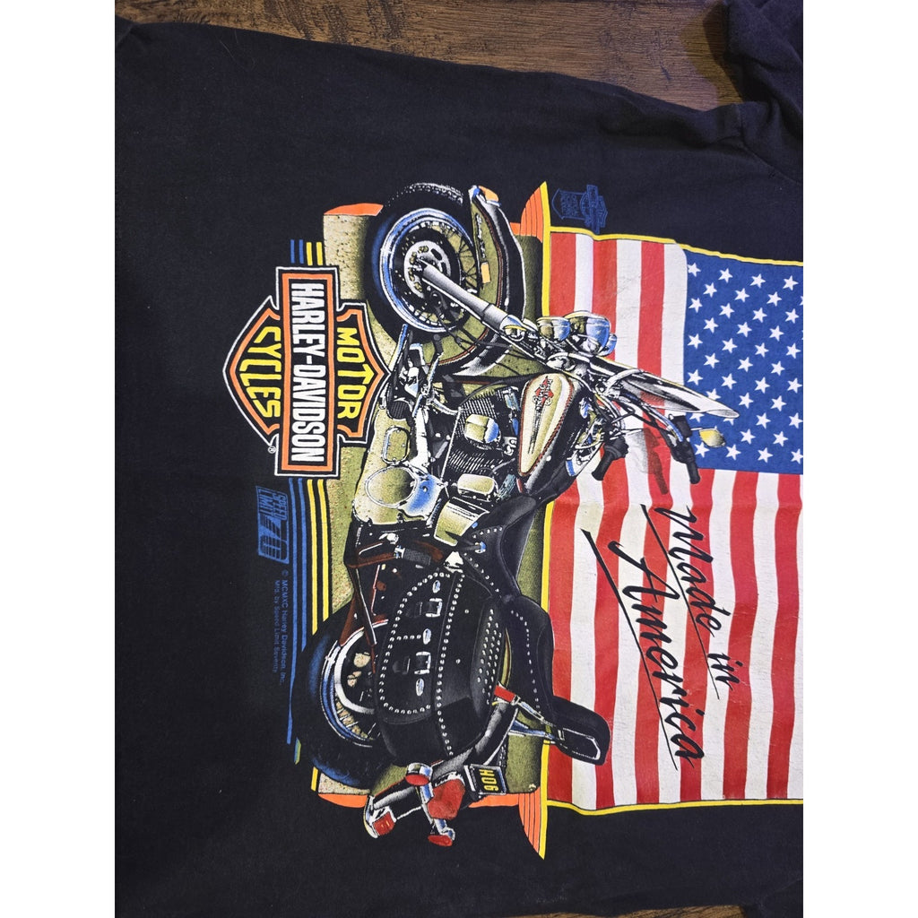Vintage Harley Davidson Heritage Softail 1991 Graphic Tee HOG Black Size Small