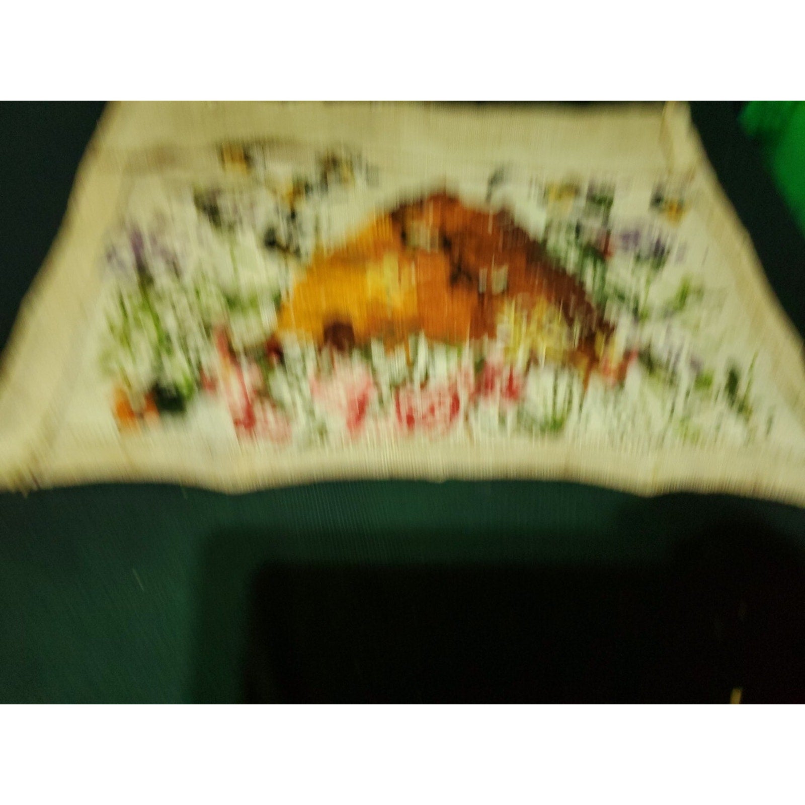 Antique Rug Hooking Tapestry Art Handmade Bees, Bugs Flowers 12.5X14.5