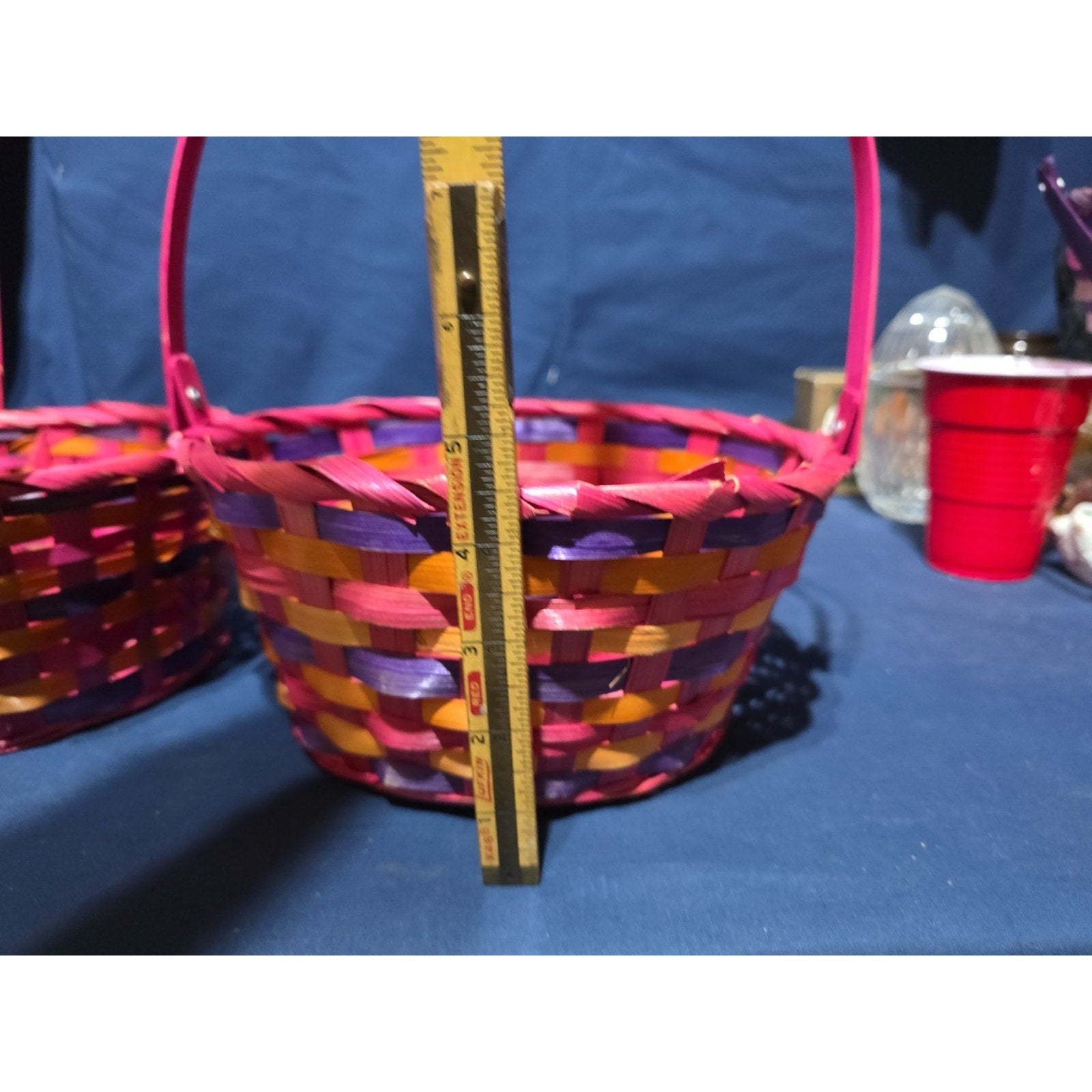 VTG Lot of 2 Mini Woven Easter Basket Pink Pastel Handle Spring Candy Holder