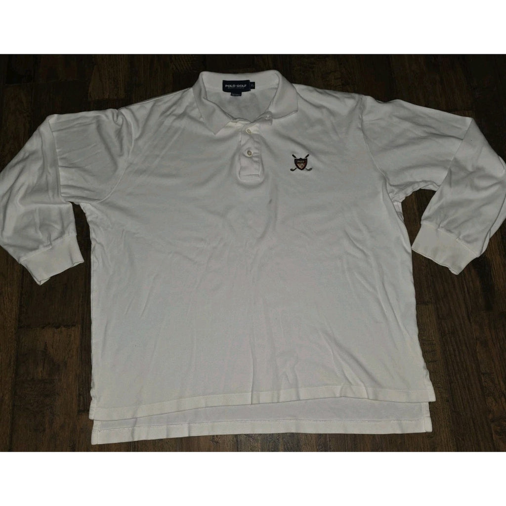 Polo Golf Ralph Lauren Shirt Men XL White Collard Long Sleeve Golf Crest Logo