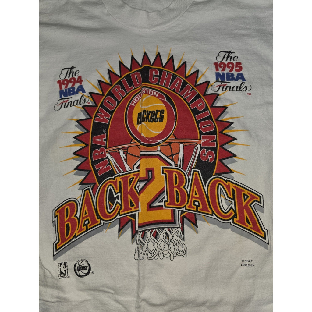 RARE Vtg Houston Rockets 1995 Back to Back NBA Champions Shirt SINGLE STITCH Lg