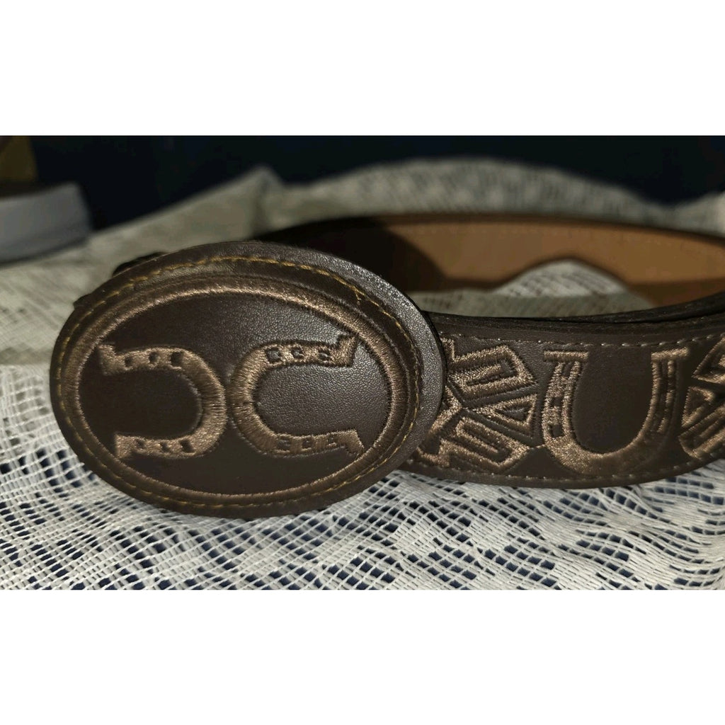 Real Mexican Piteado Embroidered Leather Belt & Buckle - Size 40 - Horseshoe