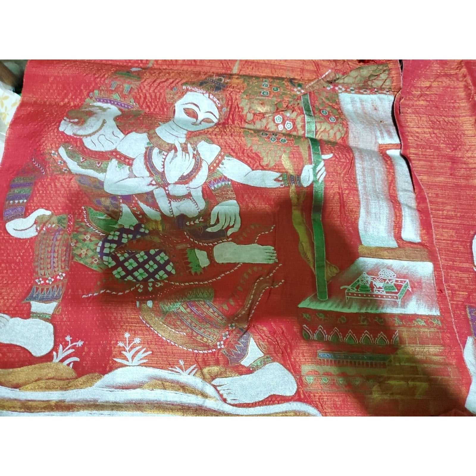 Set Of 2 Vintage Bali Hindu goddesses Ganesh & Saraswati painting on silk