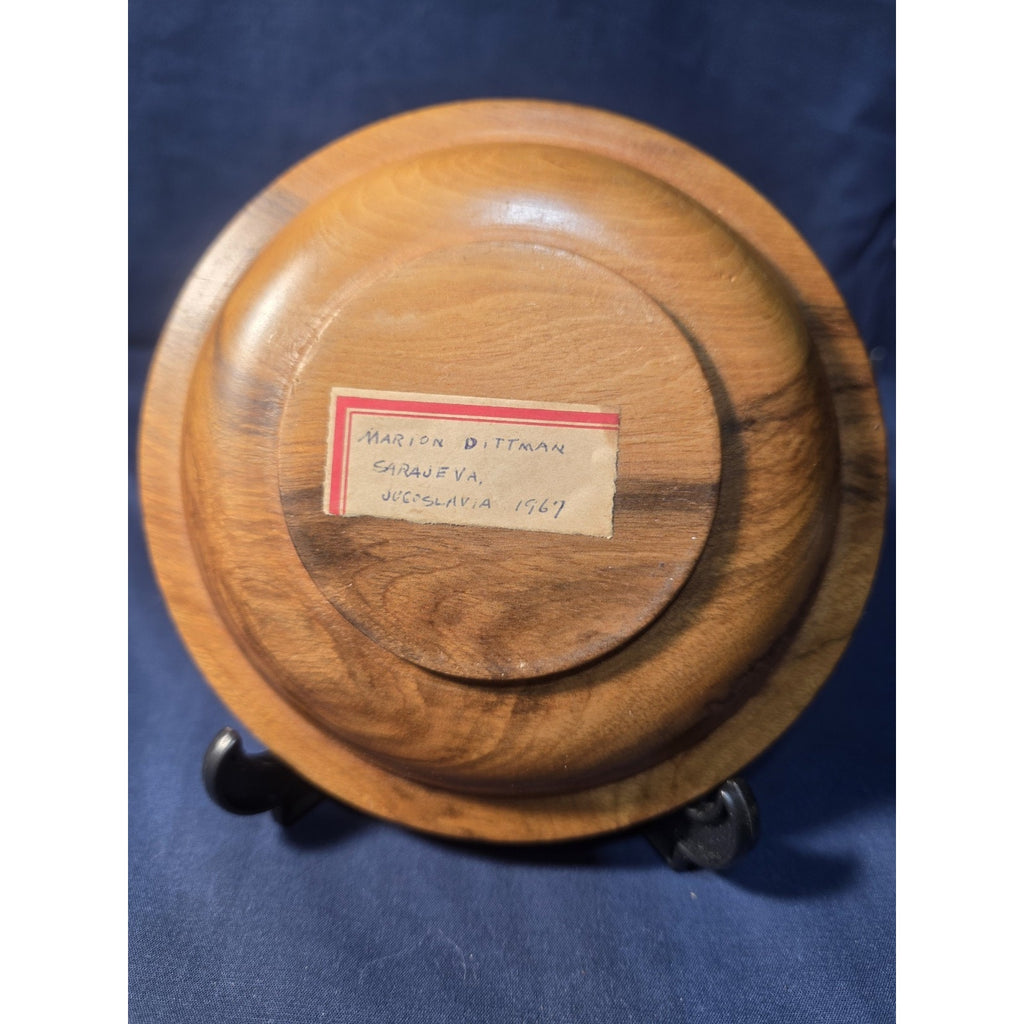 Vintage 1967 Hand-Carved Sarajevo "Konjic" Wooden Bowl with Provenance 5 5/8"