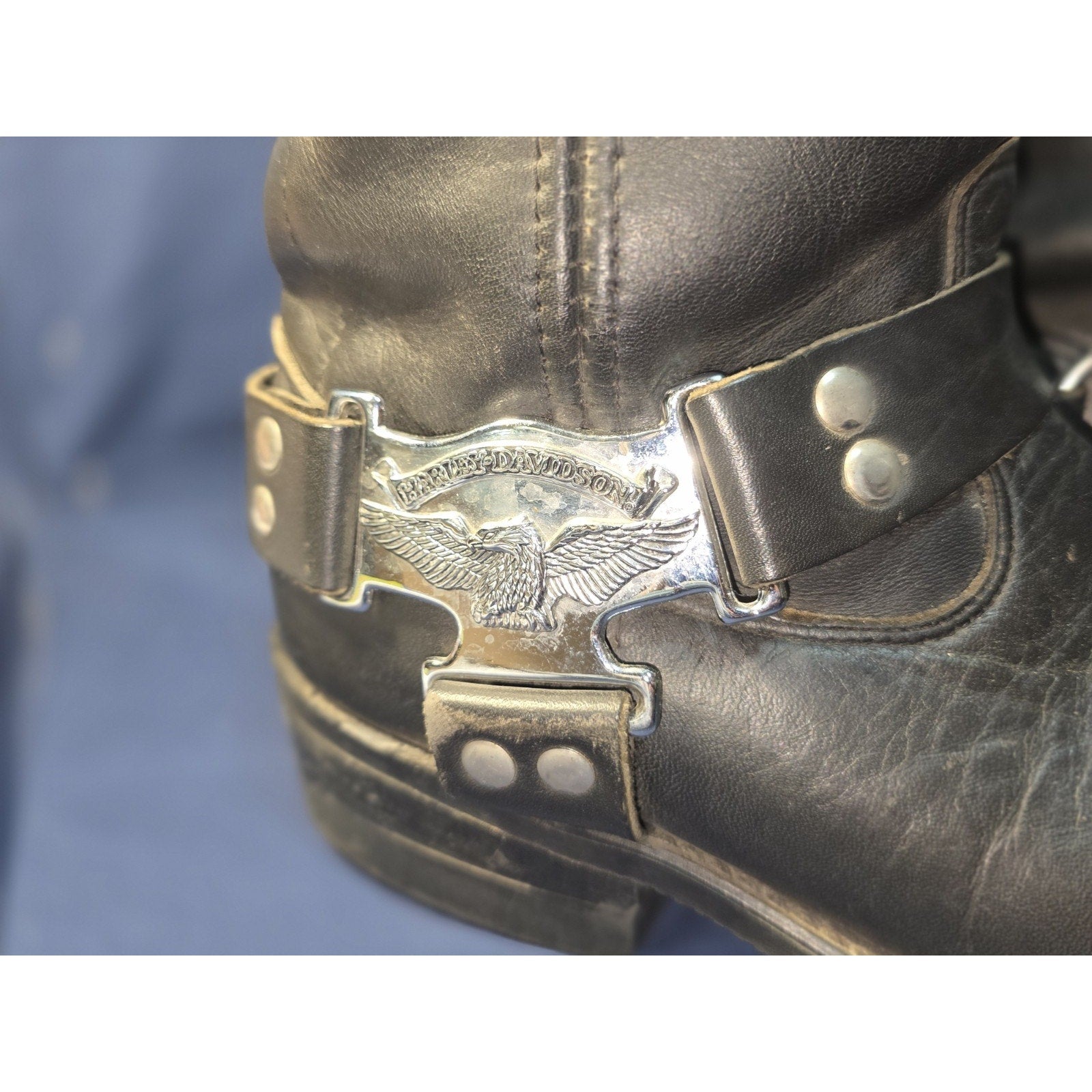 Vintage 90s Harley Davidson 9.5D Riding Ring Boots Embroidered Eagle Harness