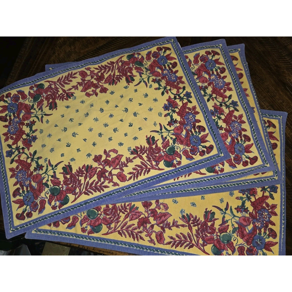 Williams Sonoma French Provincial Yellow, Blue, Red Placemats Set of 4, Napkins