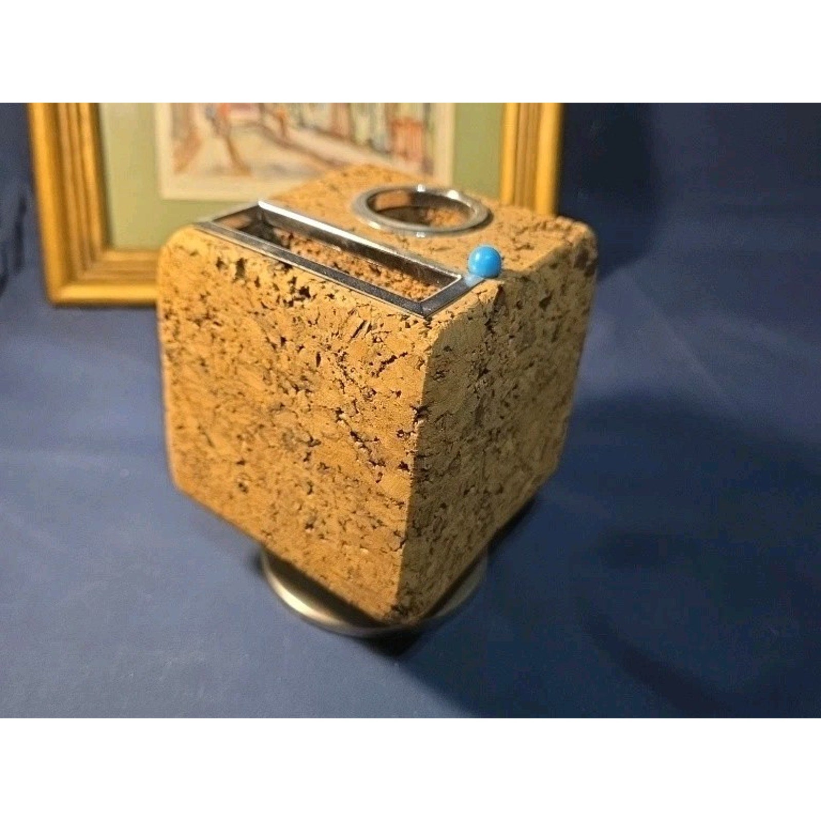 Vintage Park Sherman Rotating Cork Desk Organizer MCM Bulletin Cube Pen Holder