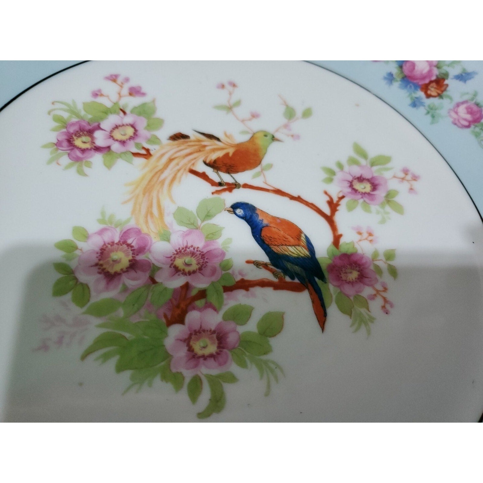 Germany PK Unity luster bird floral handled serving / Cake plate tray