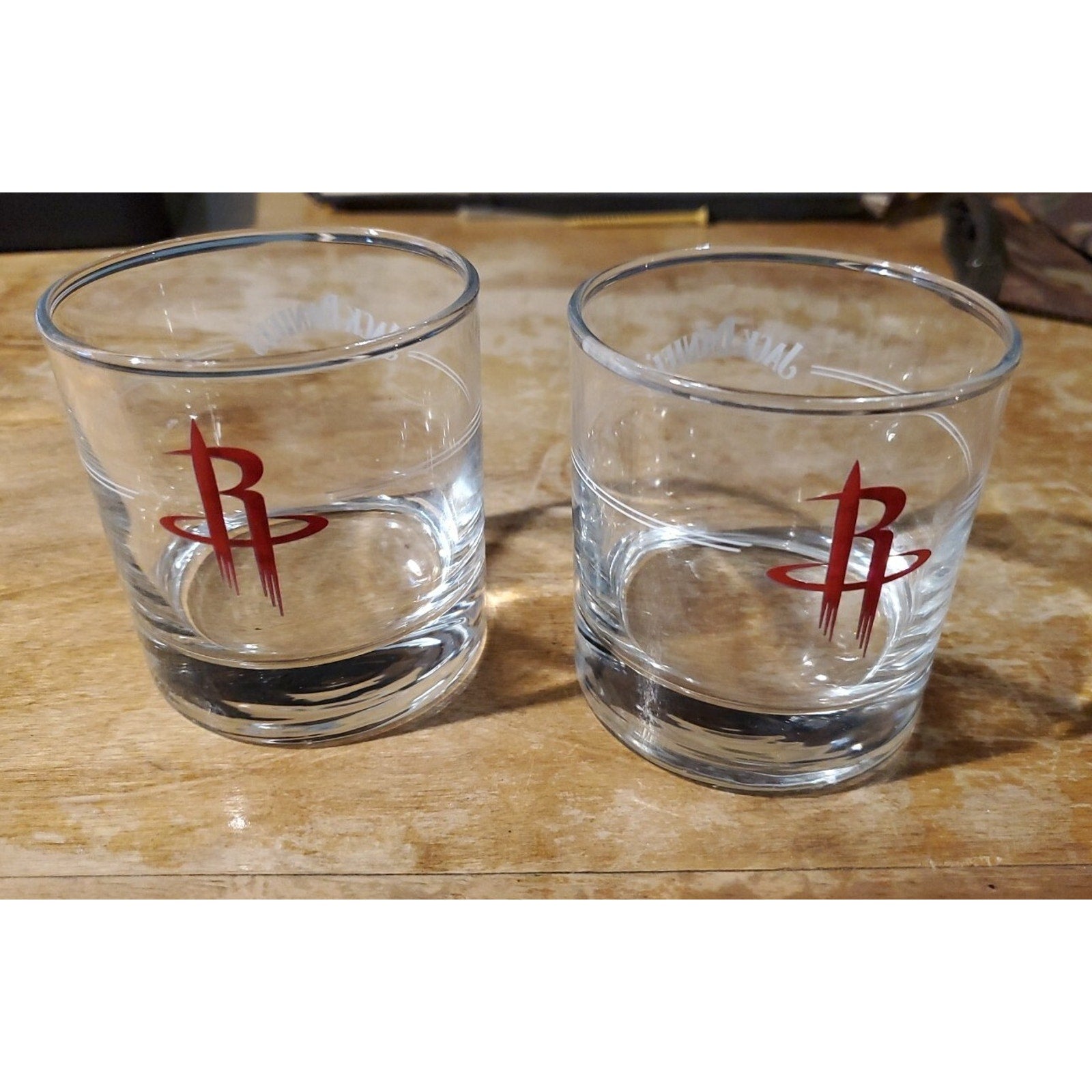 Jack Daniels Houston Rockets Logo NBA Low Ball Cocktail Glass Set Of 2