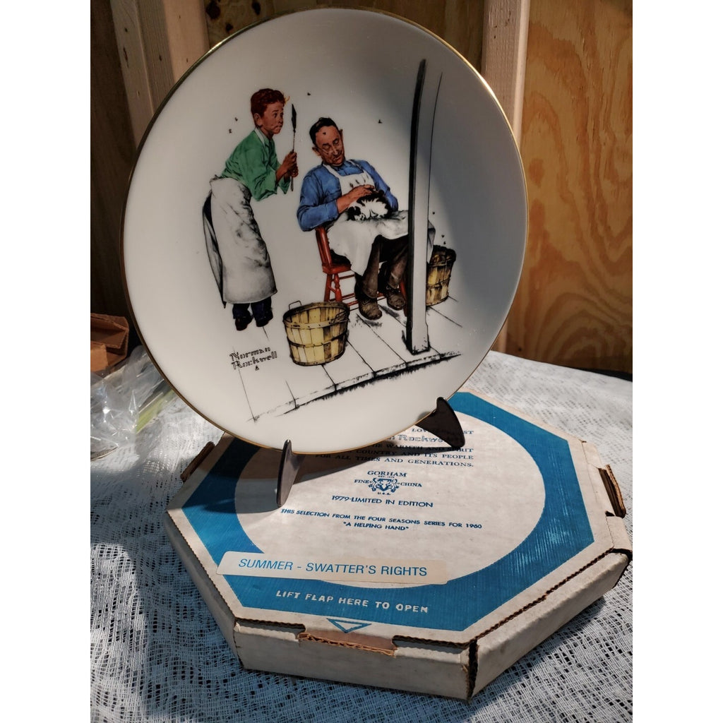 Norman Rockwell Plate " Summer -Swatter's Rights" Vintage W/ Box