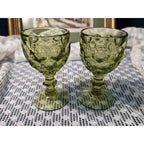 Vintage Imperial Glass Provincial Green Thumbprint Water Goblet Set of 2